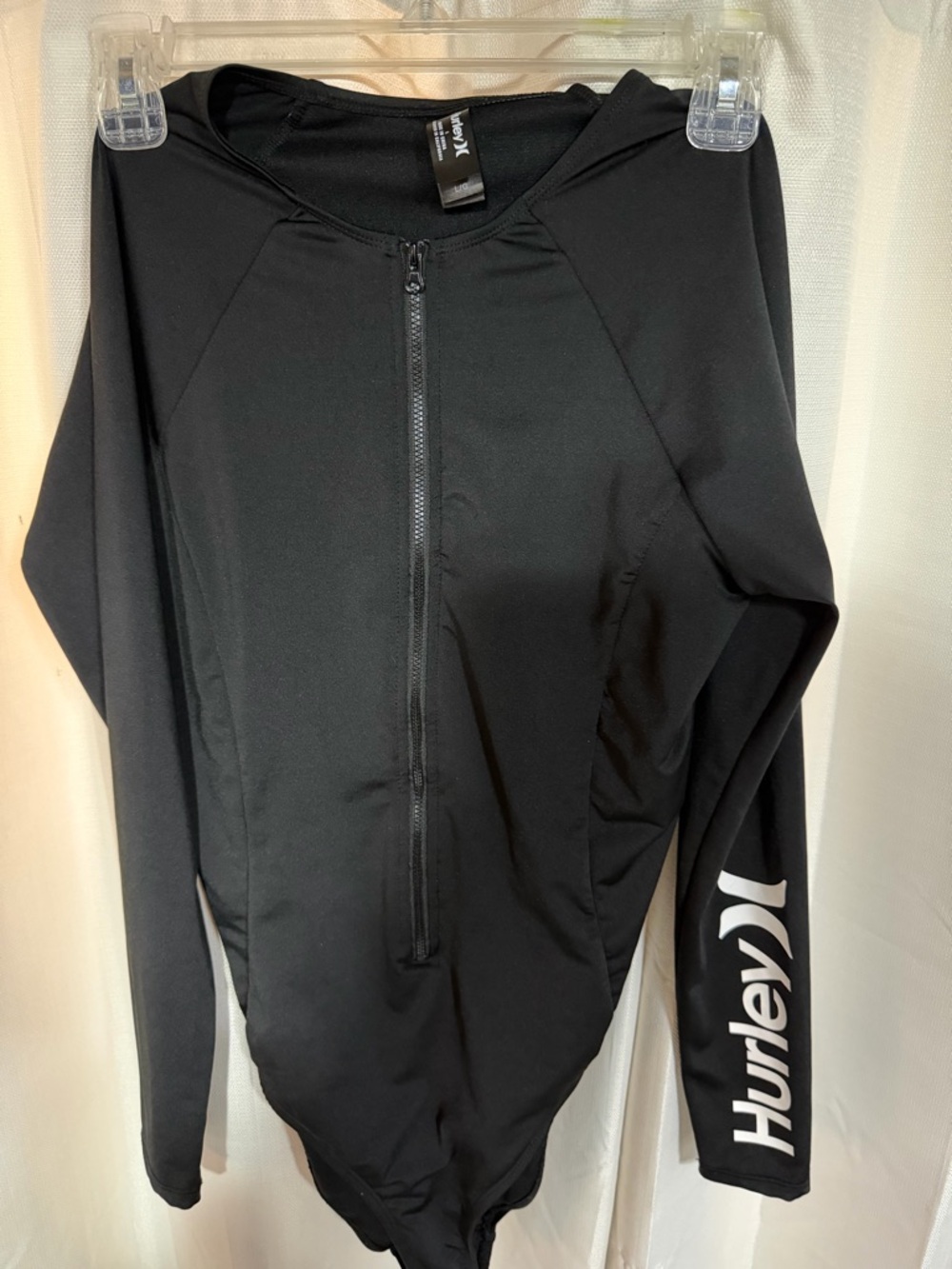 Hurley Black Long-Sleeve Front-Zip Swim Bodysuit